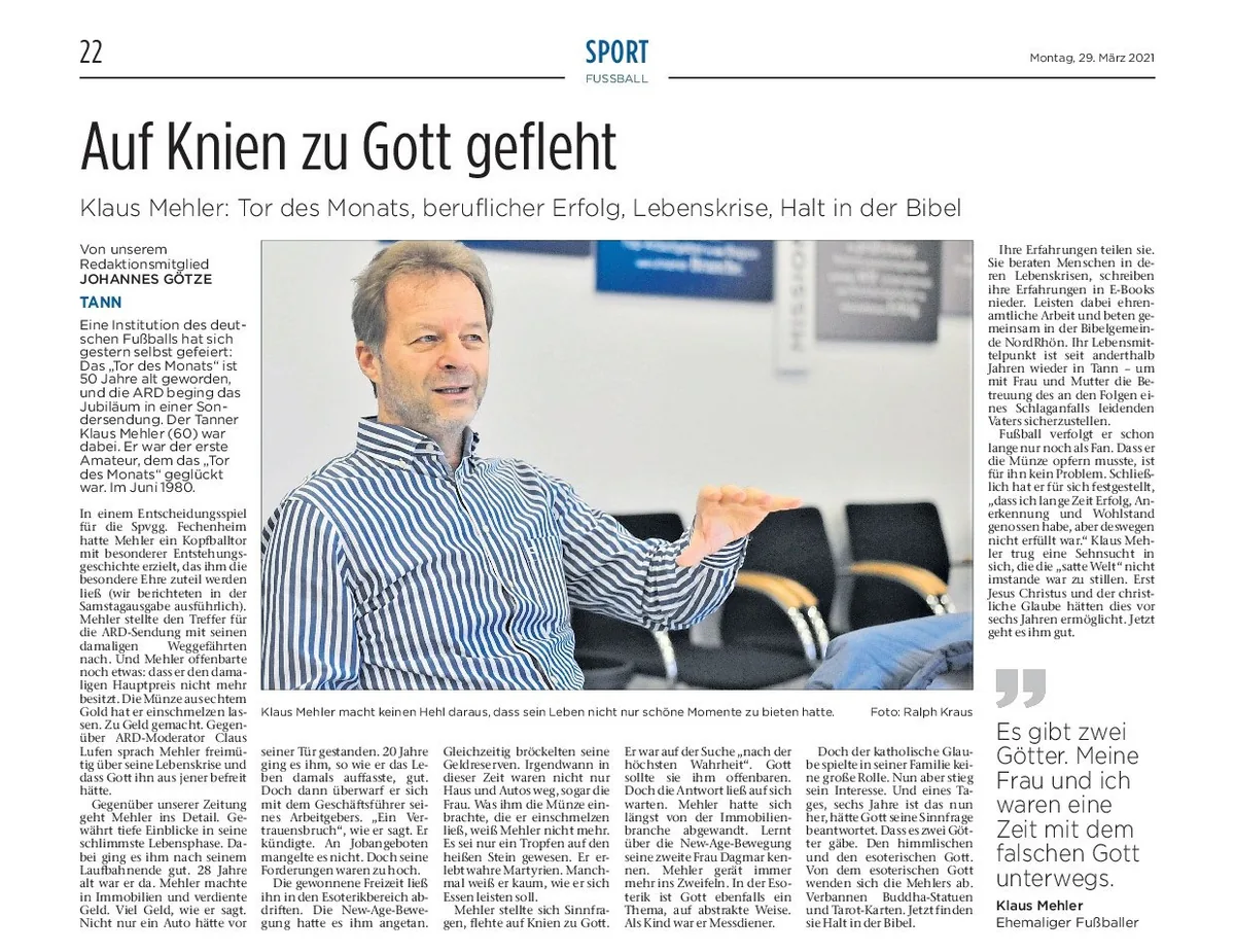 Zeitungsartikel der Fuldaer Zeitung über Klaus Mehler, zweiter Ausschnitt
