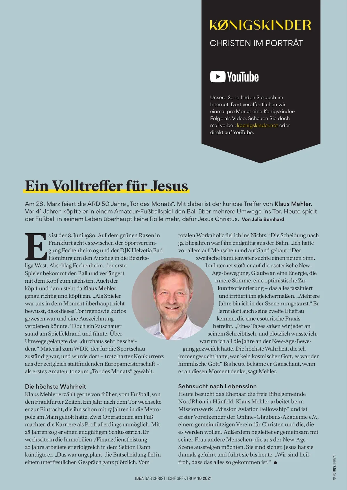 Artikel im Magazin idea über Klaus Mehler